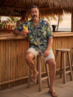 Tommy Bahama Mens Silk Short Sleeve Christmas Hawaiian Shirt Size L